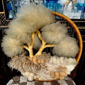 Vintage Handcrafted Wool Wall Art in Cream and Tan